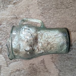 Vintage Coca-Cola Coke Pebbled Glass Pitcher. 64oz. Green Glass. With Handle.